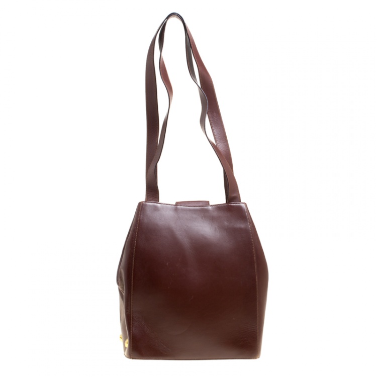Pre Owned Salvatore Ferragamo Brown Leather Vintage Golden Motifs Shoulder Bag