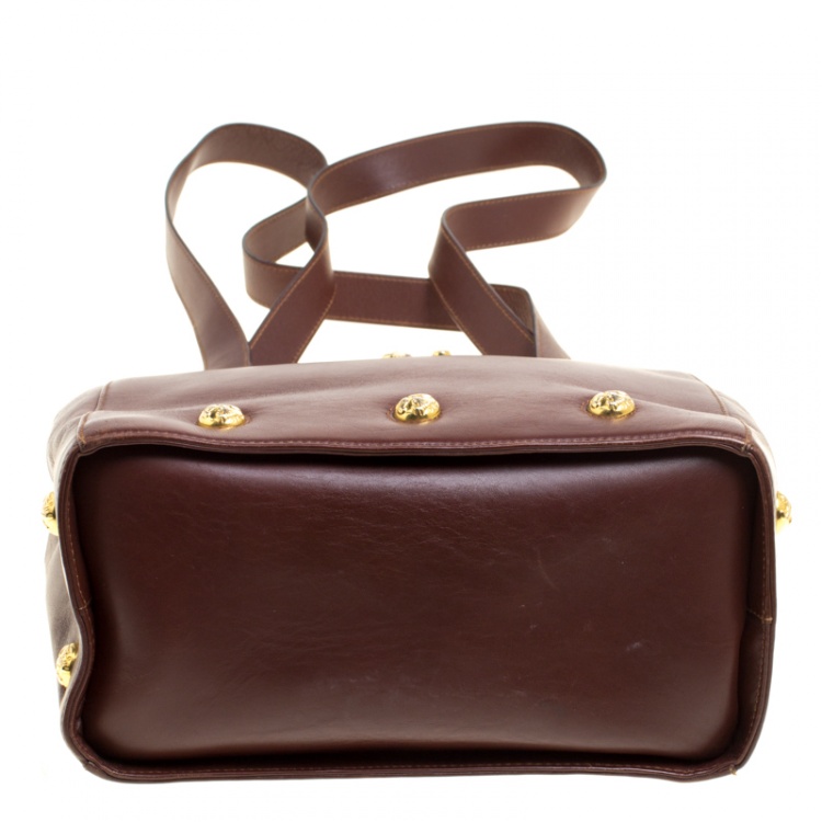 Pre Owned Salvatore Ferragamo Brown Leather Vintage Golden Motifs Shoulder Bag