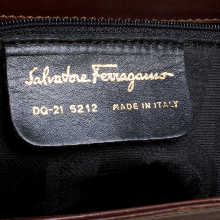 Pre Owned Salvatore Ferragamo Brown Leather Vintage Golden Motifs Shoulder Bag