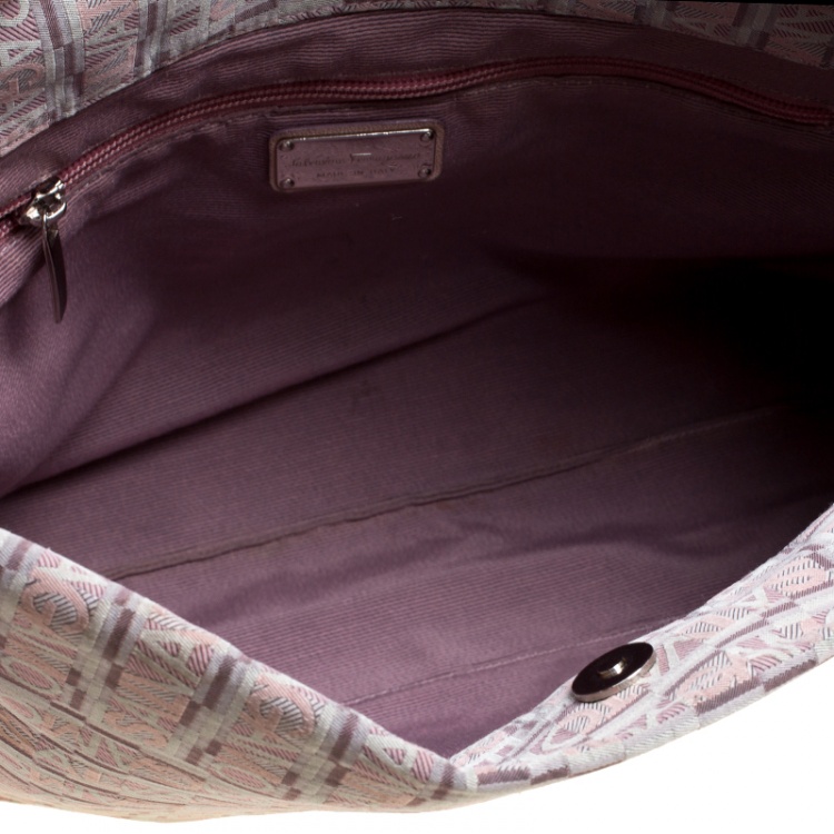 Pre Owned Salvatore Ferragamo Biege Logo Printed Canvas Braided Handle Hobo