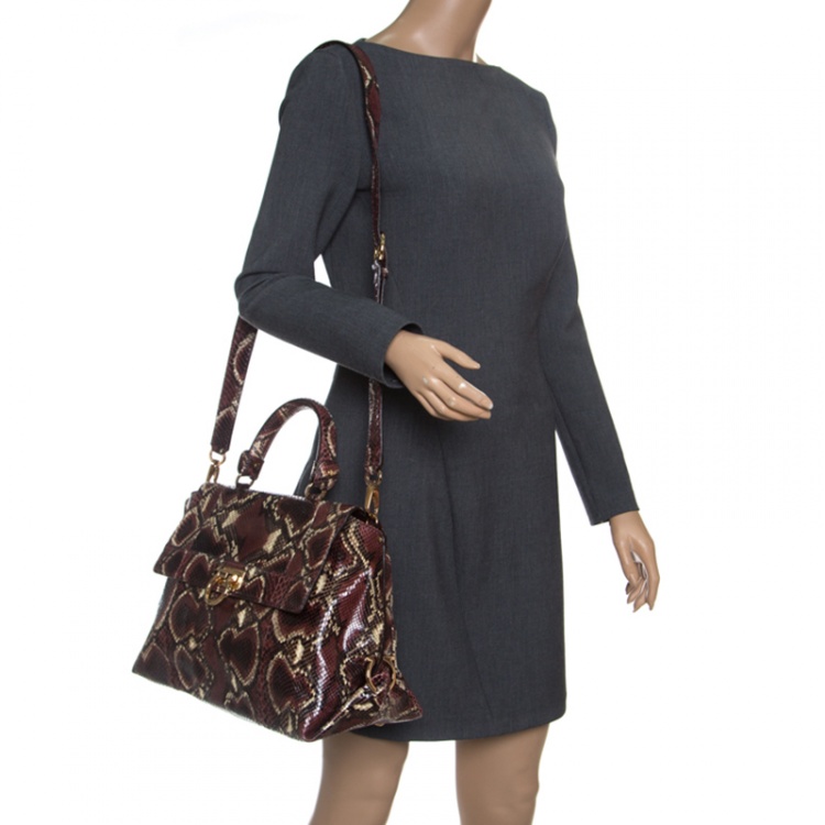 Pre Owned Salvatore Ferragamo Burgundy Python Large Sofia Satchel