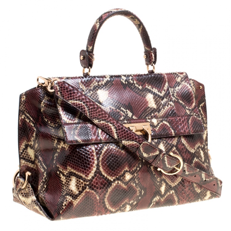 Pre Owned Salvatore Ferragamo Burgundy Python Large Sofia Satchel