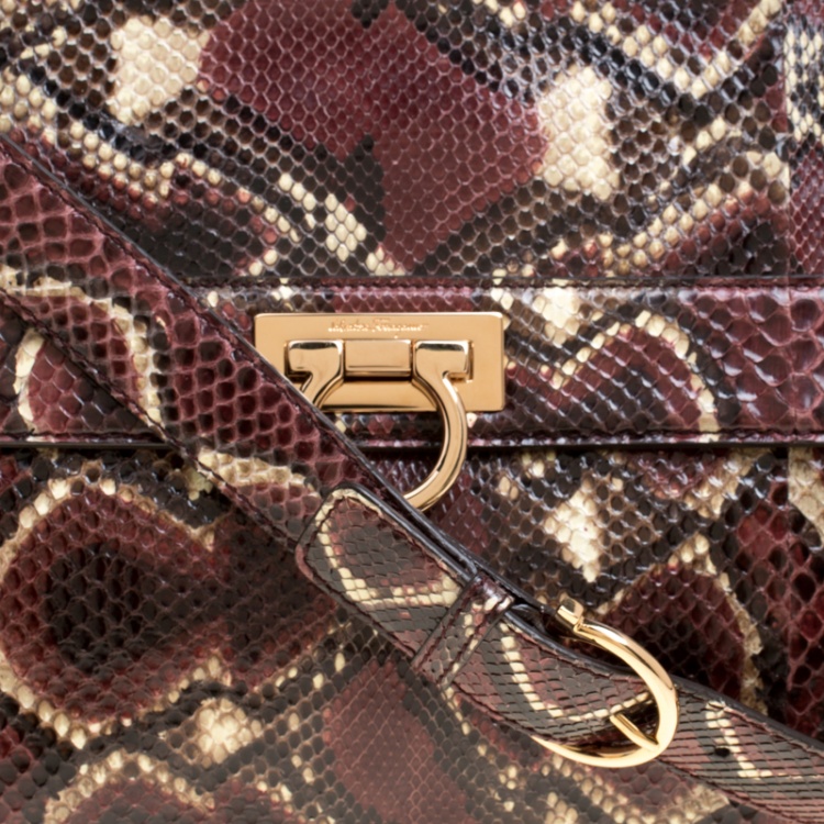 Pre Owned Salvatore Ferragamo Burgundy Python Large Sofia Satchel
