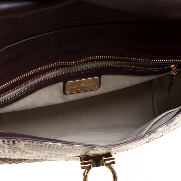 Pre Owned Salvatore Ferragamo Burgundy Python Large Sofia Satchel