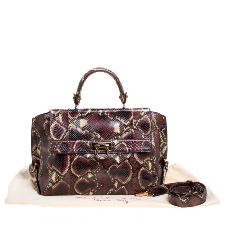 Pre Owned Salvatore Ferragamo Burgundy Python Large Sofia Satchel