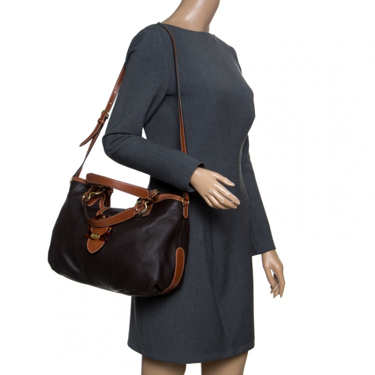 Pre Owned Salvatore Ferragamo Black/Brown Leather Top Handle Bag