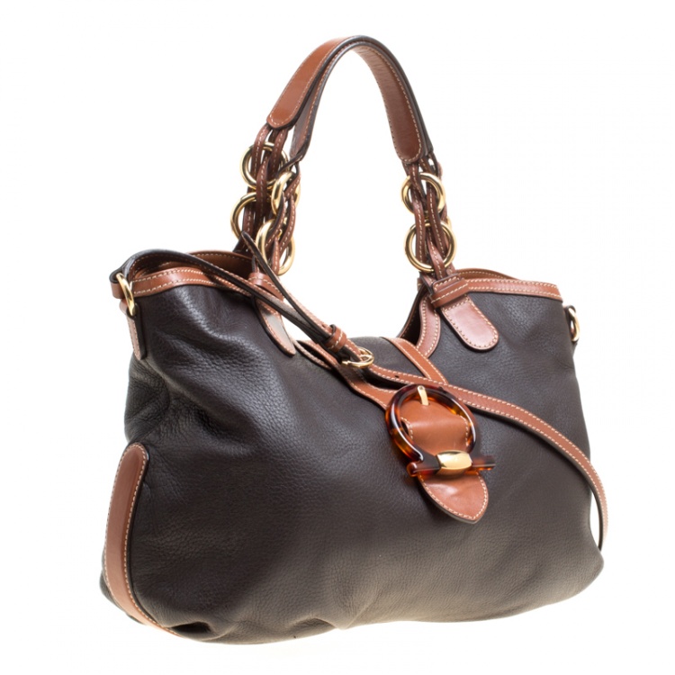 Pre Owned Salvatore Ferragamo Black/Brown Leather Top Handle Bag