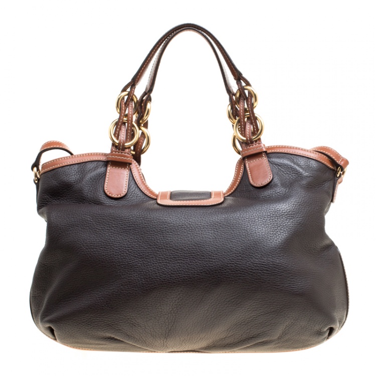 Pre Owned Salvatore Ferragamo Black/Brown Leather Top Handle Bag