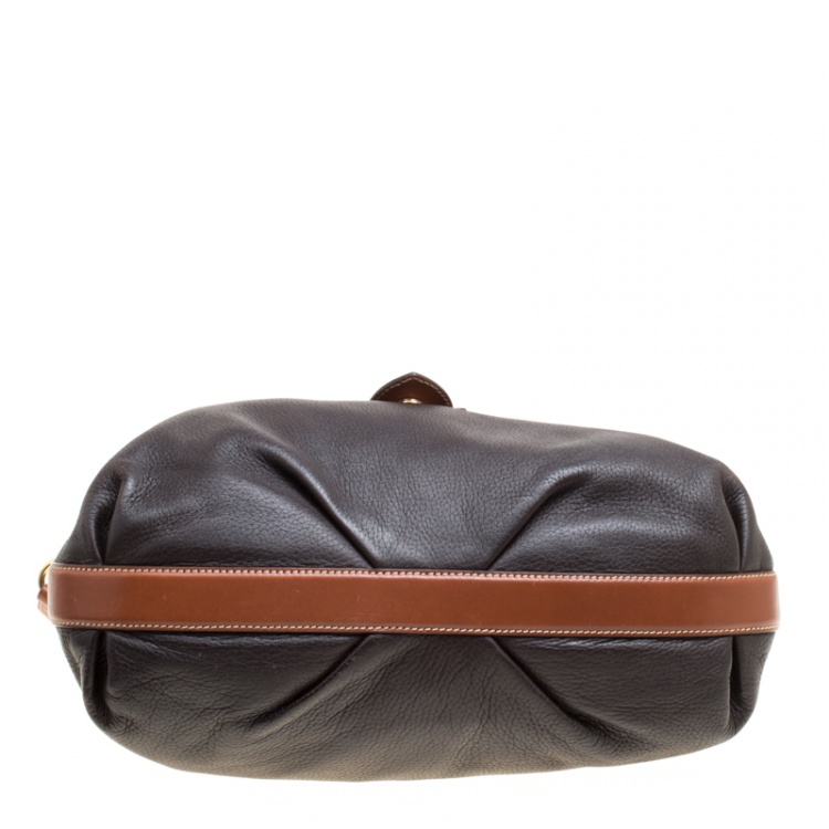 Pre Owned Salvatore Ferragamo Black/Brown Leather Top Handle Bag