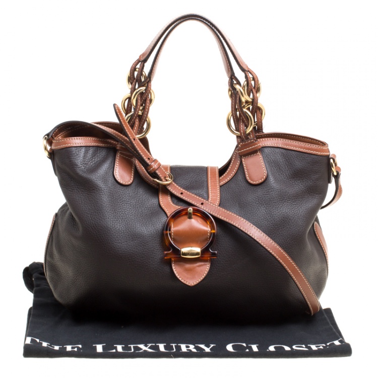 Pre Owned Salvatore Ferragamo Black/Brown Leather Top Handle Bag