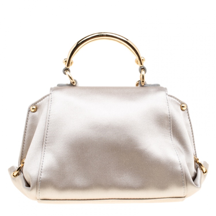 Pre Owned Salvatore Ferragamo Metallic Grey Satin Mini Sofia Crossbody Bag