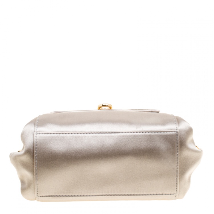 Pre Owned Salvatore Ferragamo Metallic Grey Satin Mini Sofia Crossbody Bag