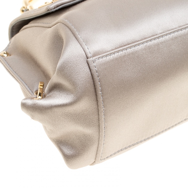 Pre Owned Salvatore Ferragamo Metallic Grey Satin Mini Sofia Crossbody Bag
