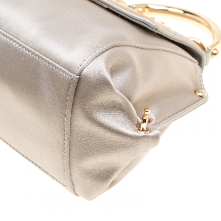 Pre Owned Salvatore Ferragamo Metallic Grey Satin Mini Sofia Crossbody Bag