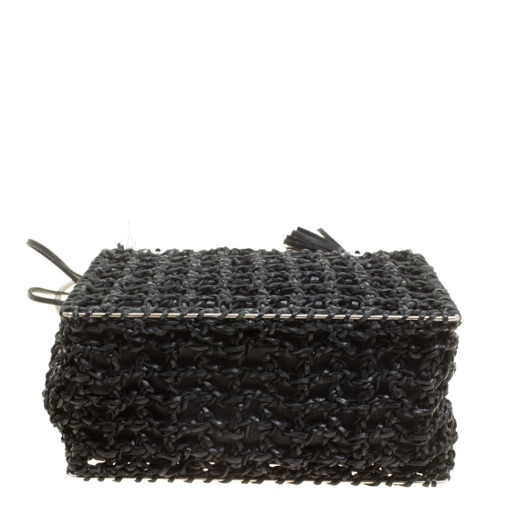 مملوكة مسبقًا Salvatore Ferragamo Black Woven Leather Top Handle Shoulder Bag