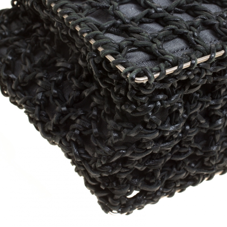 مملوكة مسبقًا Salvatore Ferragamo Black Woven Leather Top Handle Shoulder Bag