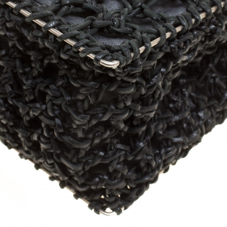 مملوكة مسبقًا Salvatore Ferragamo Black Woven Leather Top Handle Shoulder Bag