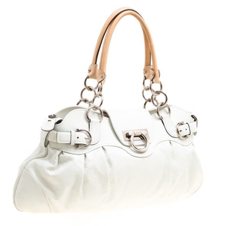 Pre Owned Salvatore Ferragamo White Leather Marisa Satchel