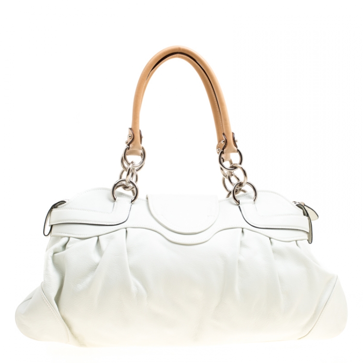 Pre Owned Salvatore Ferragamo White Leather Marisa Satchel