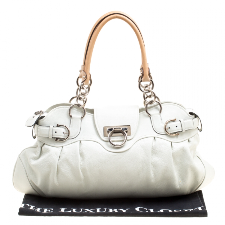 Pre Owned Salvatore Ferragamo White Leather Marisa Satchel