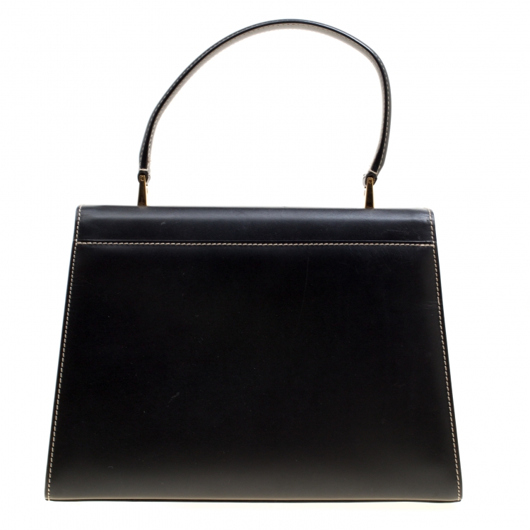 Pre Owned Salvatore Ferragamo Black Leather Gancio Top Handle Bag