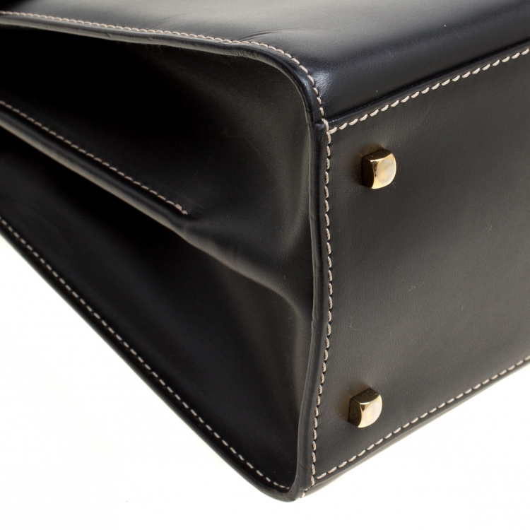 Pre Owned Salvatore Ferragamo Black Leather Gancio Top Handle Bag