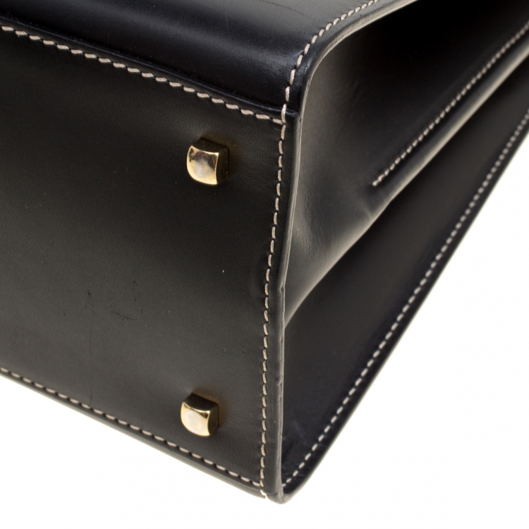 Pre Owned Salvatore Ferragamo Black Leather Gancio Top Handle Bag
