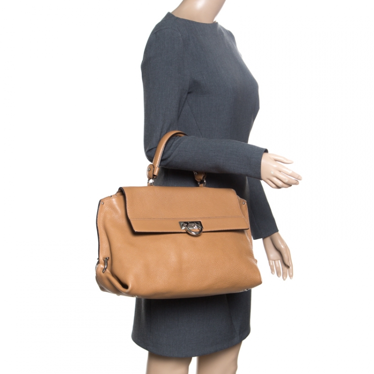 Pre Owned Salvatore Ferragamo Light Brown Leather Sofia Satchel