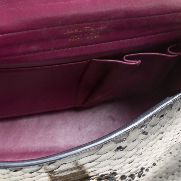 Pre Owned Salvatore Ferragamo Black/Brown Leapard Print Calf Hair and Python Medium Sofia Top Handle Bag