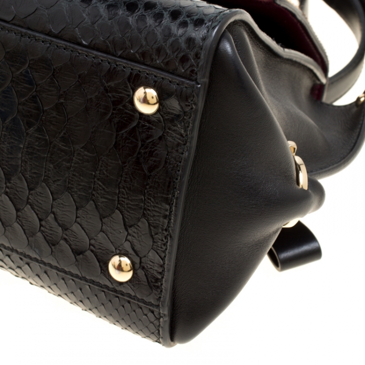 Pre Owned Salvatore Ferragamo Black/Brown Leapard Print Calf Hair and Python Medium Sofia Top Handle Bag