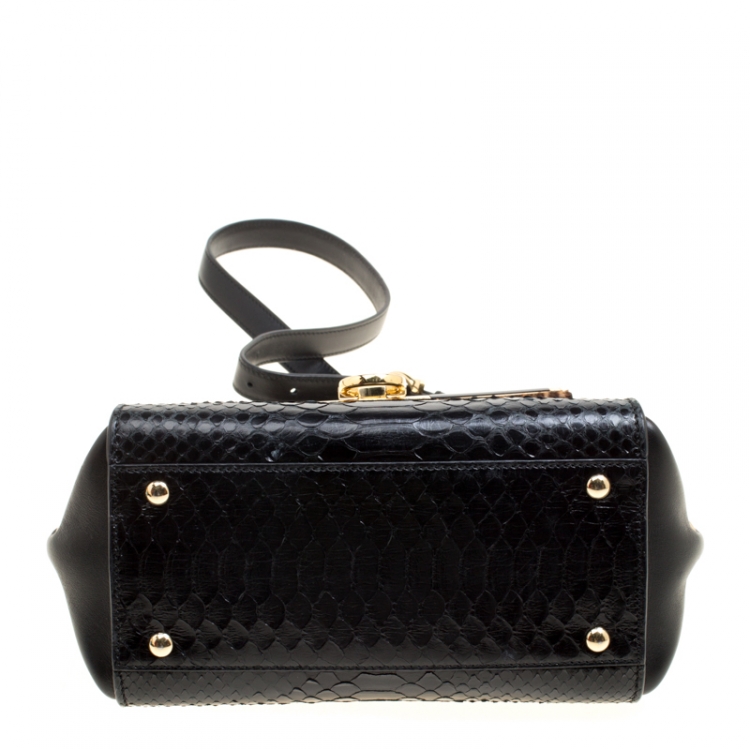 Pre Owned Salvatore Ferragamo Black/Brown Leapard Print Calf Hair and Python Medium Sofia Top Handle Bag
