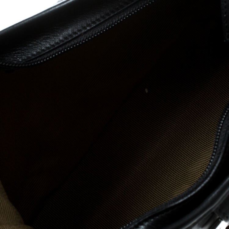 Pre Owned Salvatore Ferragamo Black Canvas and Leather Gancini Shoulder Bag