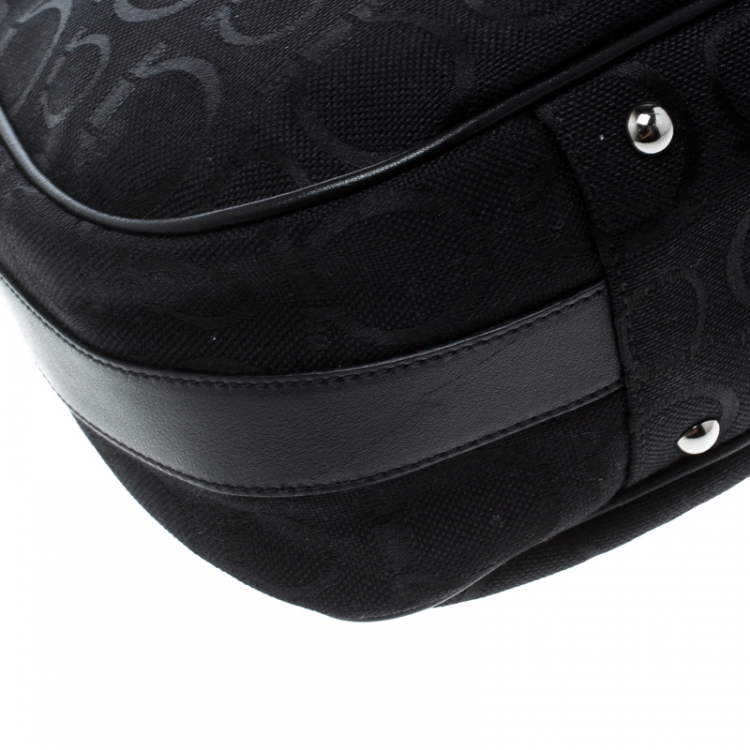 Pre Owned Salvatore Ferragamo Black Canvas and Leather Gancini Shoulder Bag