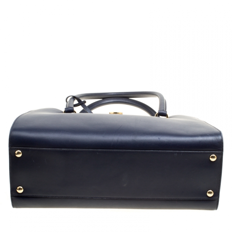 مملوكة مسبقًا Salvatore Ferragamo Navy Blue Leather Marlene Tote
