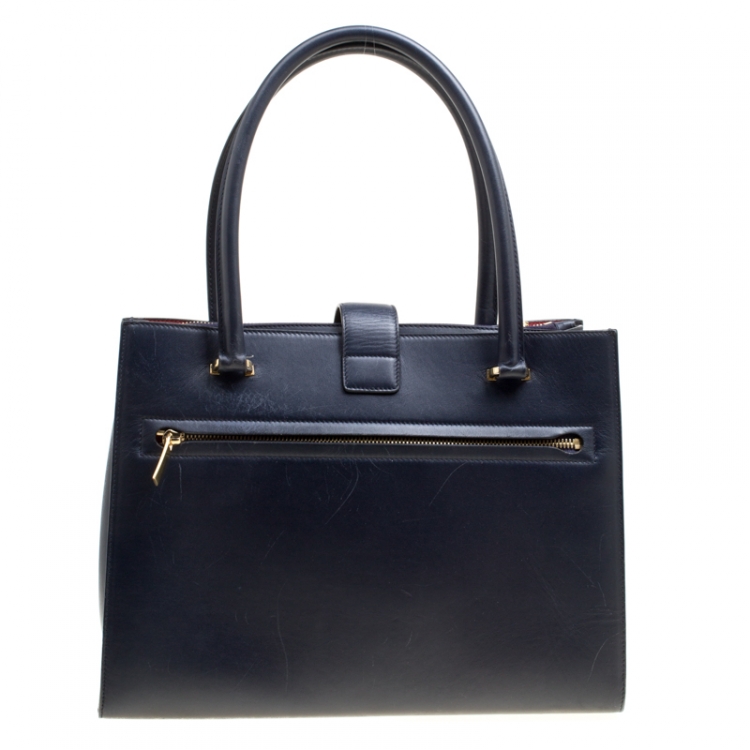 مملوكة مسبقًا Salvatore Ferragamo Navy Blue Leather Marlene Tote