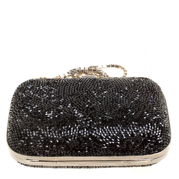 Pre Owned Salvatore Ferragamo Black Crystal Embellished Clutch