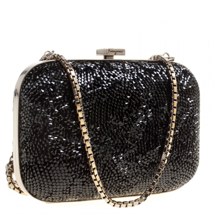 Pre Owned Salvatore Ferragamo Black Crystal Embellished Clutch