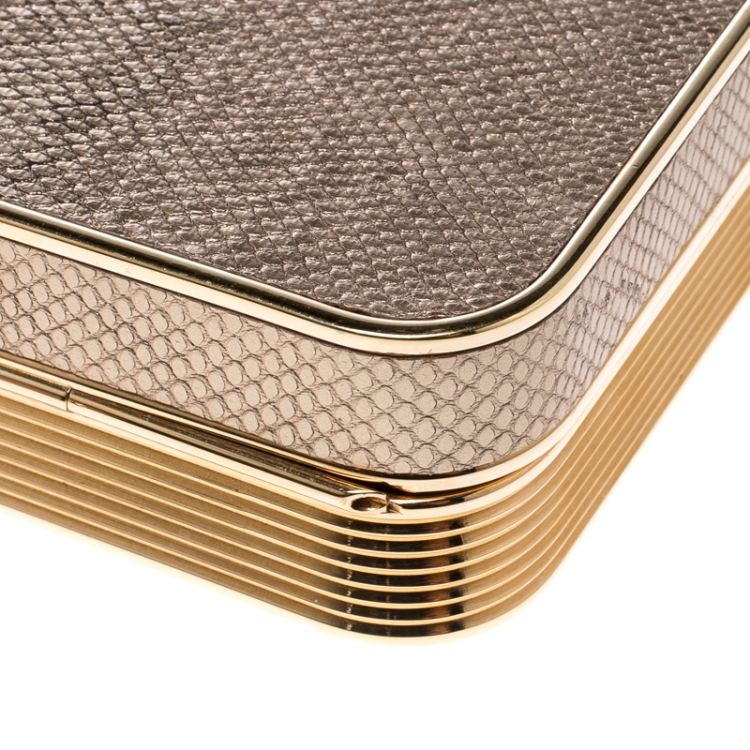 مملوكة مسبقًا Salvatore Ferragamo Beige/Gold Leather and Metal Box Clutch