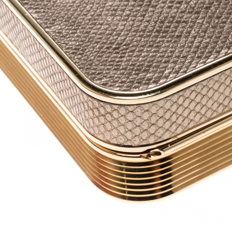 مملوكة مسبقًا Salvatore Ferragamo Beige/Gold Leather and Metal Box Clutch