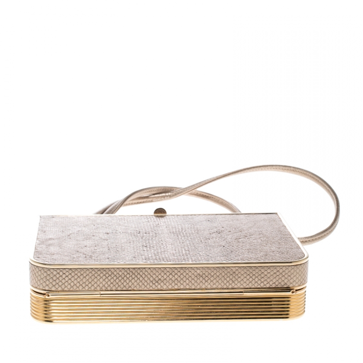 مملوكة مسبقًا Salvatore Ferragamo Beige/Gold Leather and Metal Box Clutch
