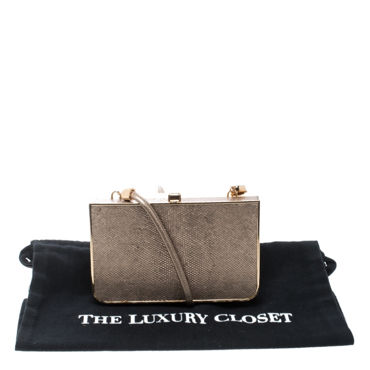 مملوكة مسبقًا Salvatore Ferragamo Beige/Gold Leather and Metal Box Clutch