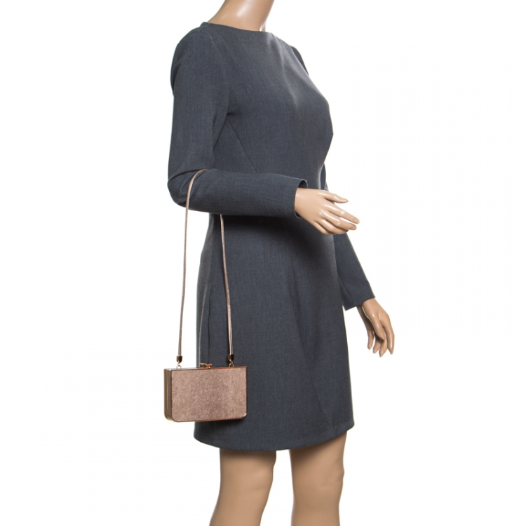 مملوكة مسبقًا Salvatore Ferragamo Beige/Gold Leather and Metal Box Clutch