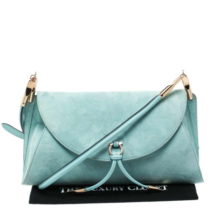 Pre Owned Salvatore Ferragamo Green Suede Shoulder Bag