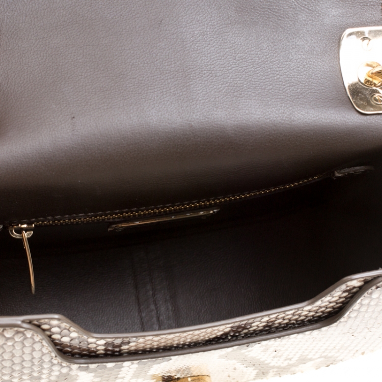 Pre Owned Salvatore Ferragamo Beige/Brown Python Linda Shoulder Bag