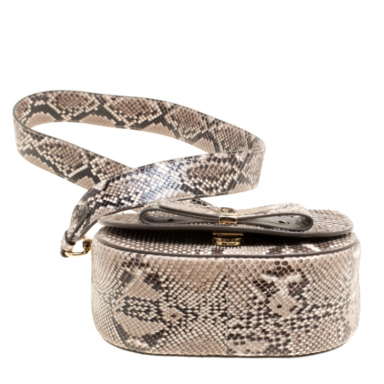 Pre Owned Salvatore Ferragamo Beige/Brown Python Linda Shoulder Bag