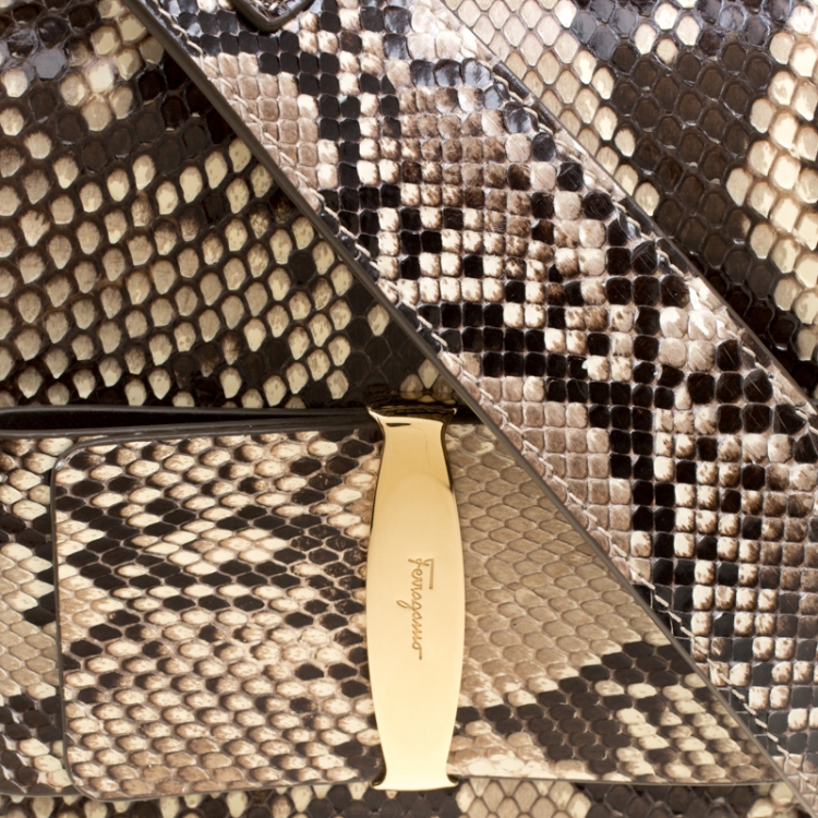 Pre Owned Salvatore Ferragamo Beige/Brown Python Linda Shoulder Bag