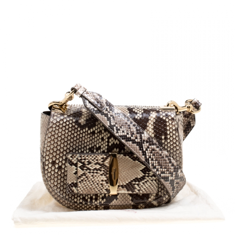 Pre Owned Salvatore Ferragamo Beige/Brown Python Linda Shoulder Bag
