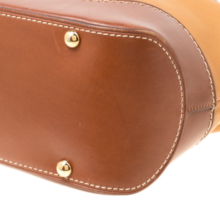 Pre Owned Salvatore Ferragamo Brown Two Tone Leather W Top Handle Bag