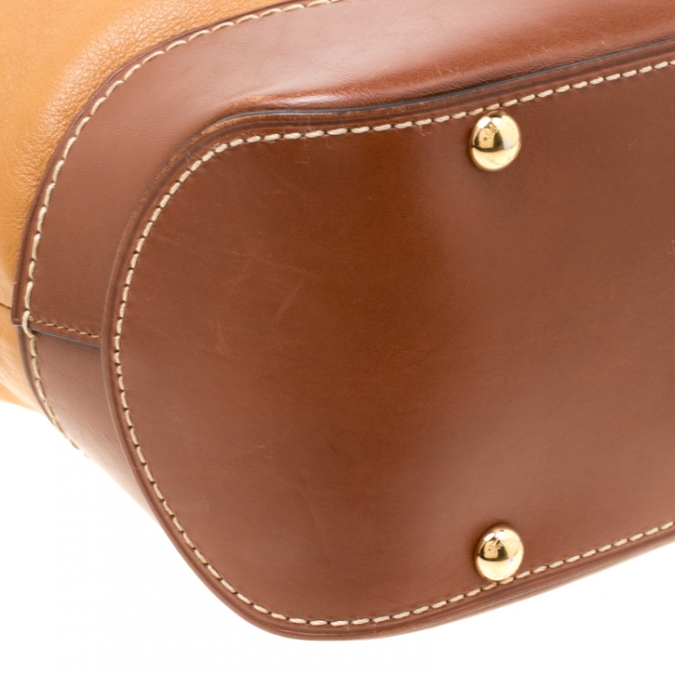 Pre Owned Salvatore Ferragamo Brown Two Tone Leather W Top Handle Bag