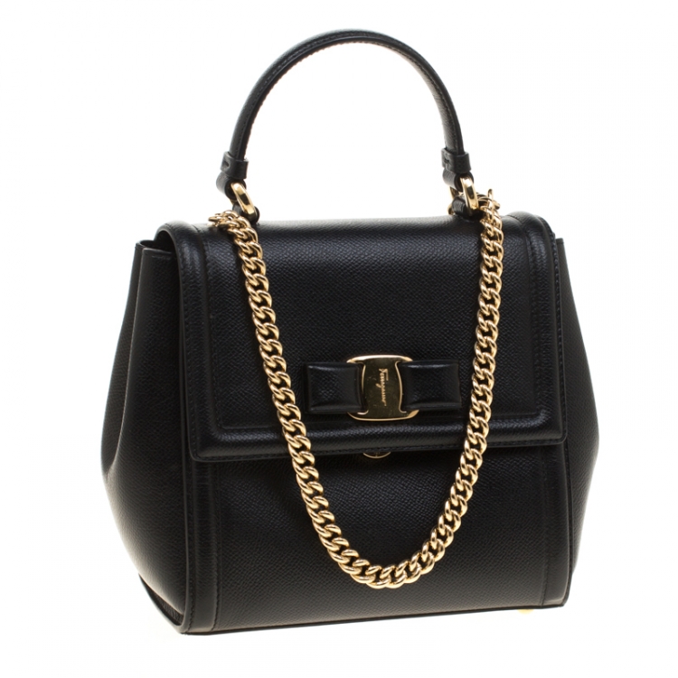Pre Owned Salvatore Ferragamo Black Leather Carrie Top Handle Bag